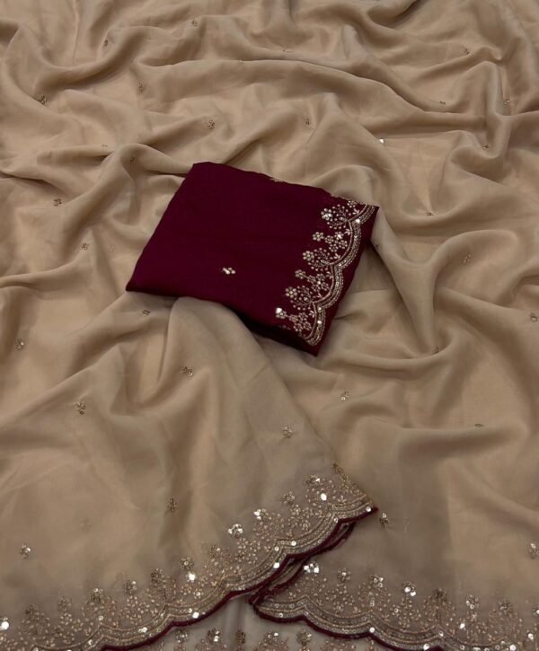 Star Georgette Multi Sequence Emrodairy Work Saree