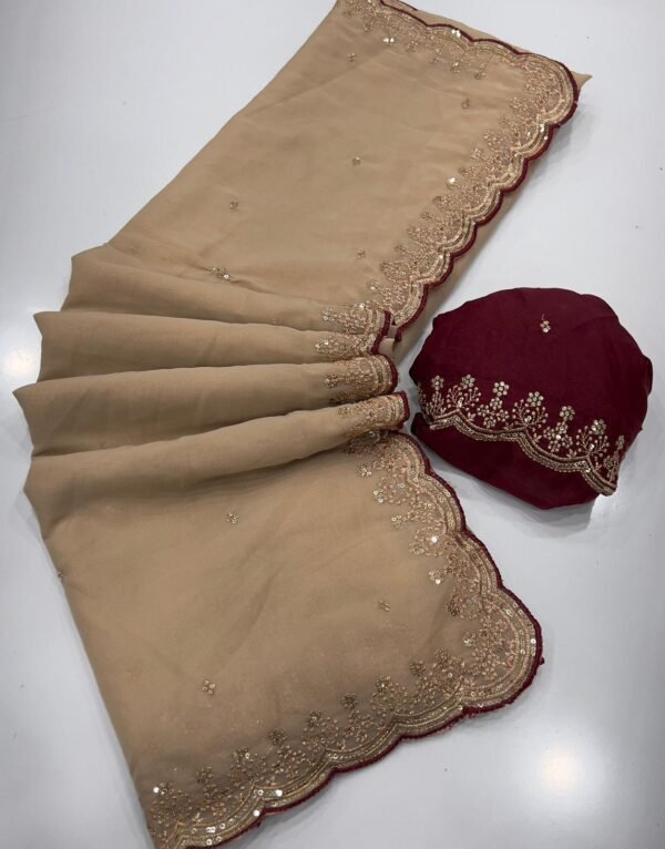 Star Georgette Multi Sequence Emrodairy Work Saree