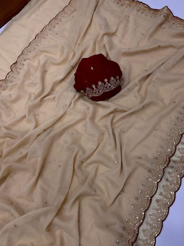 Star Georgette Multi Sequence Emrodairy Work Saree