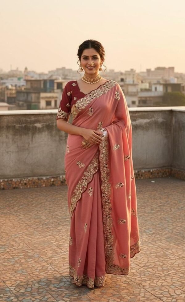 Soft Vichitra Silk Designer Saree with Thread & Sequence Work