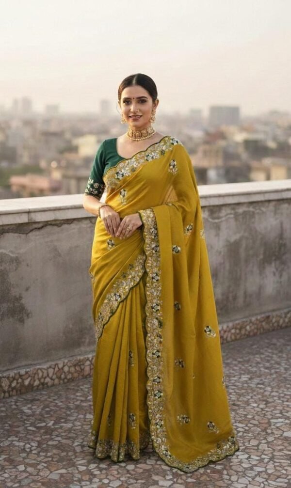 Soft Vichitra Silk Designer Saree with Thread & Sequence Work