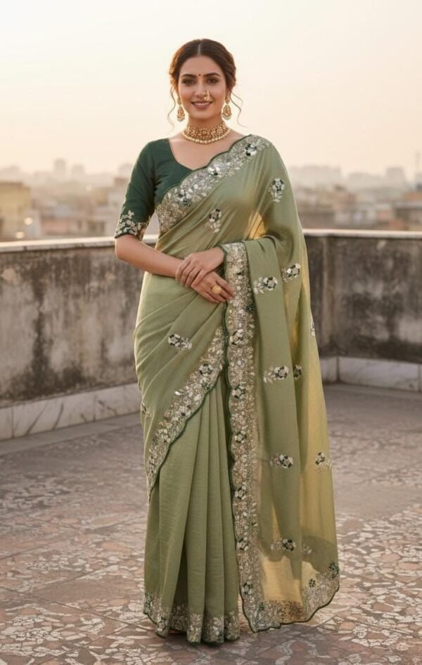 Soft Vichitra Silk Designer Saree with Thread & Sequence Work