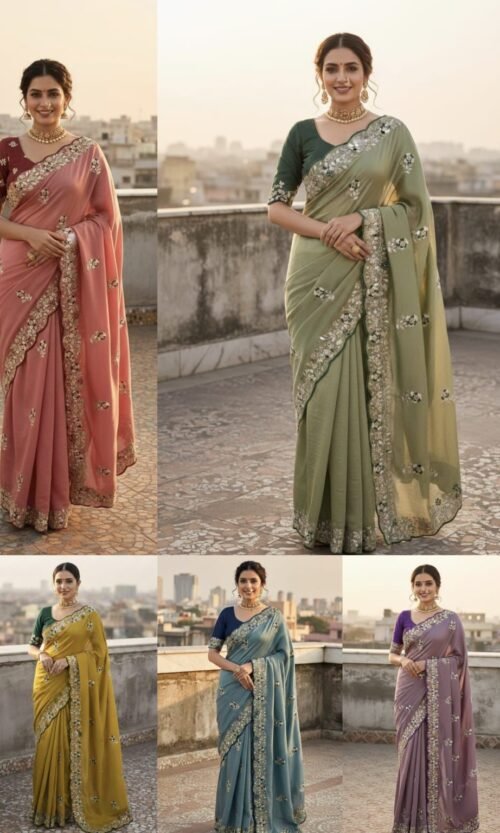 Soft Vichitra Silk Designer Saree with Thread & Sequence Work