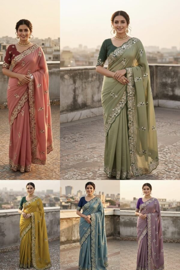 Soft Vichitra Silk Designer Saree with Thread & Sequence Work