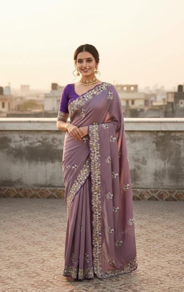 Soft Vichitra Silk Designer Saree with Thread & Sequence Work