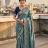 Soft Vichitra Silk Designer Saree with Thread & Sequence Work