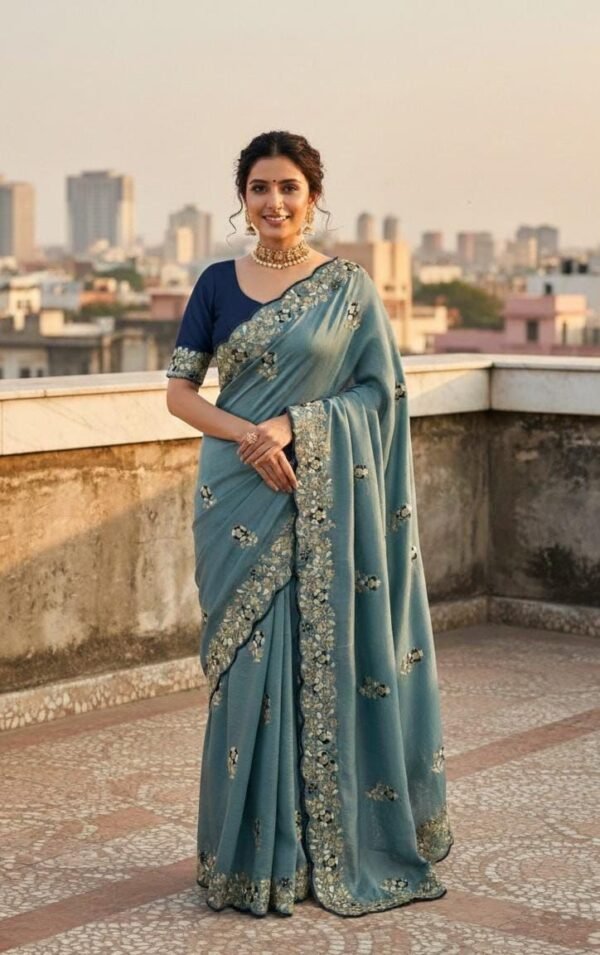 Soft Vichitra Silk Designer Saree with Thread & Sequence Work