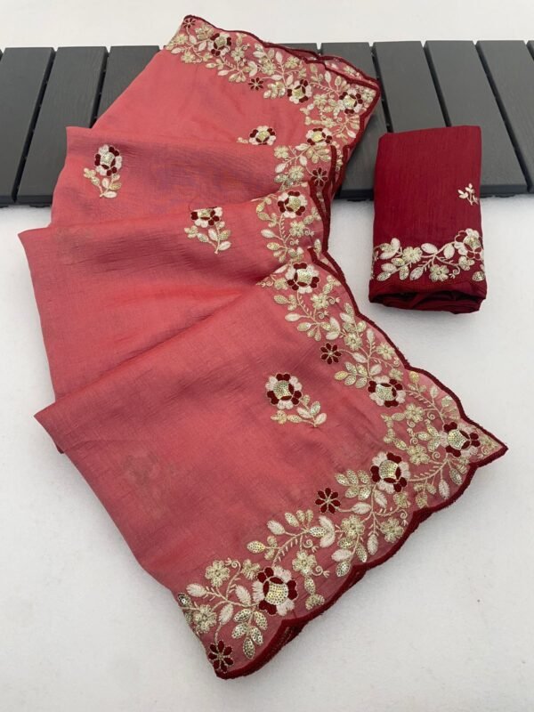 Soft Vichitra Silk Designer Saree with Thread & Sequence Work