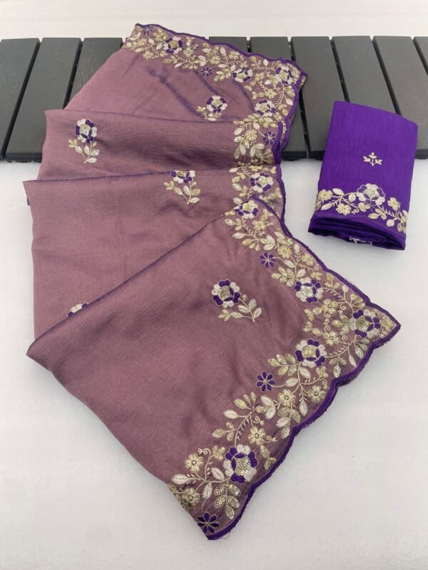 Soft Vichitra Silk Designer Saree with Thread & Sequence Work