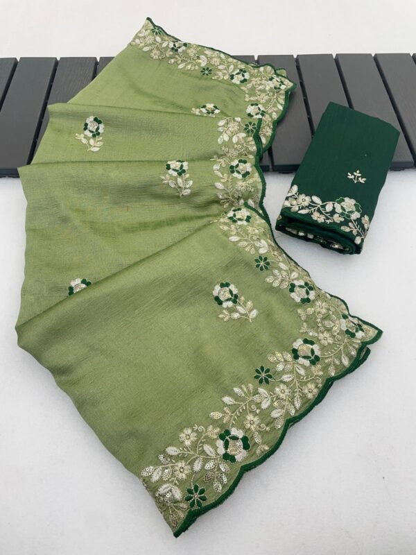 Soft Vichitra Silk Designer Saree with Thread & Sequence Work