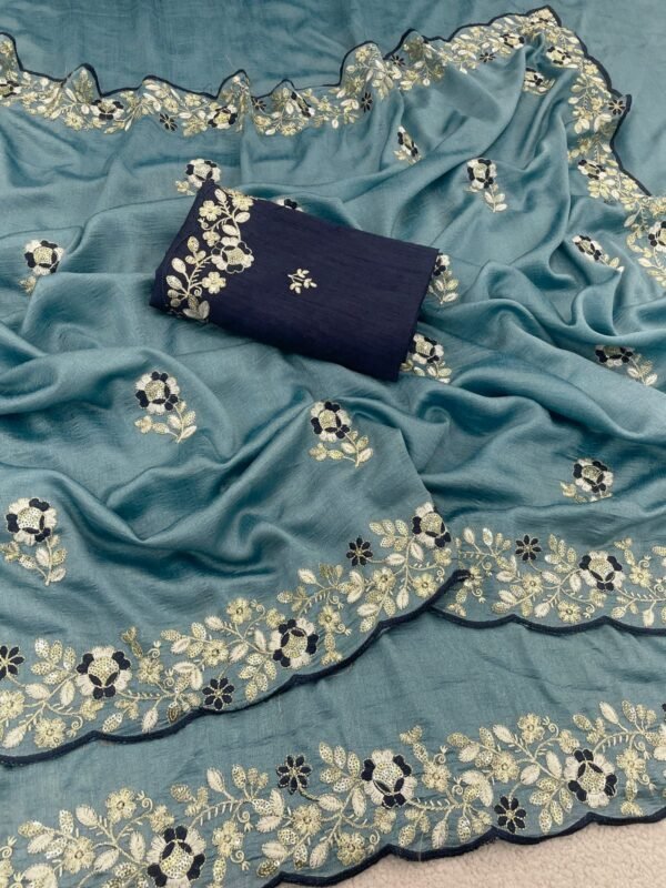 Soft Vichitra Silk Designer Saree with Thread & Sequence Work