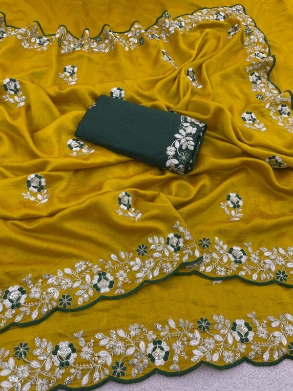 Soft Vichitra Silk Designer Saree with Thread & Sequence Work