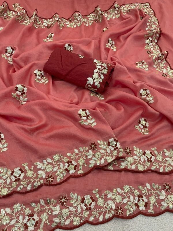 Soft Vichitra Silk Designer Saree with Thread & Sequence Work