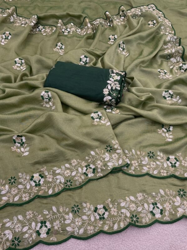 Soft Vichitra Silk Designer Saree with Thread & Sequence Work