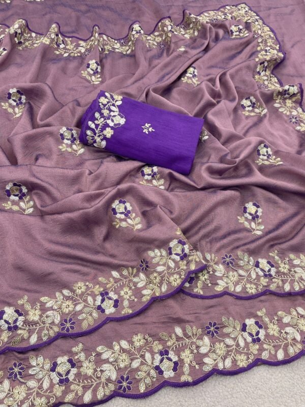Soft Vichitra Silk Designer Saree with Thread & Sequence Work