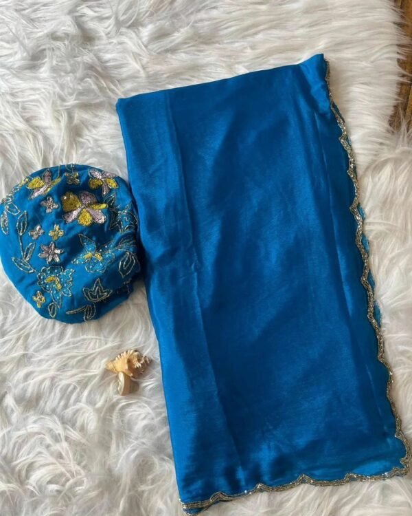 Red 	Chinon Silk Saree with Khatliwork Border