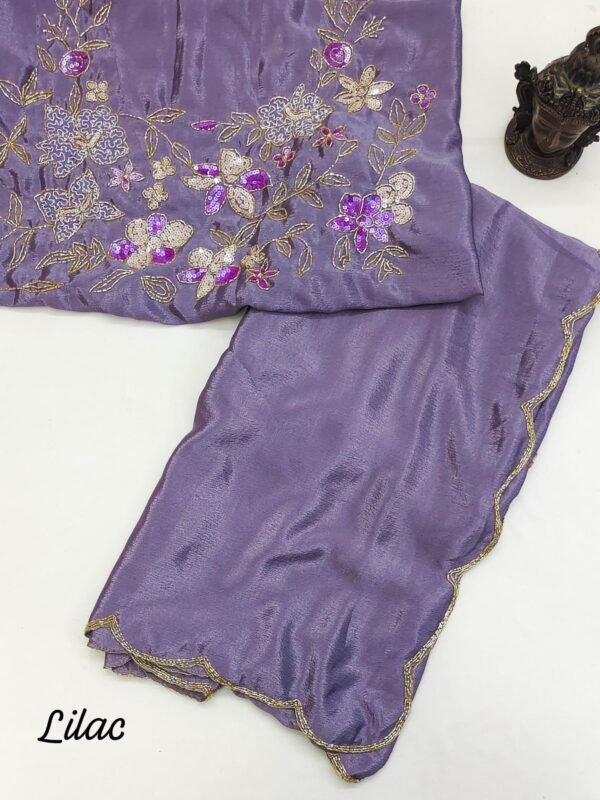 Red 	Chinon Silk Saree with Khatliwork Border