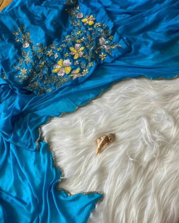 Red 	Chinon Silk Saree with Khatliwork Border