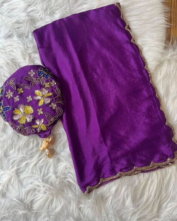 Red 	Chinon Silk Saree with Khatliwork Border