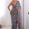 Floral Printed Georgette Silk Saree with Moti Lace Border