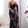 Floral Printed Georgette Silk Saree with Moti Lace Border