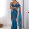 Floral Printed Georgette Silk Saree with Moti Lace Border