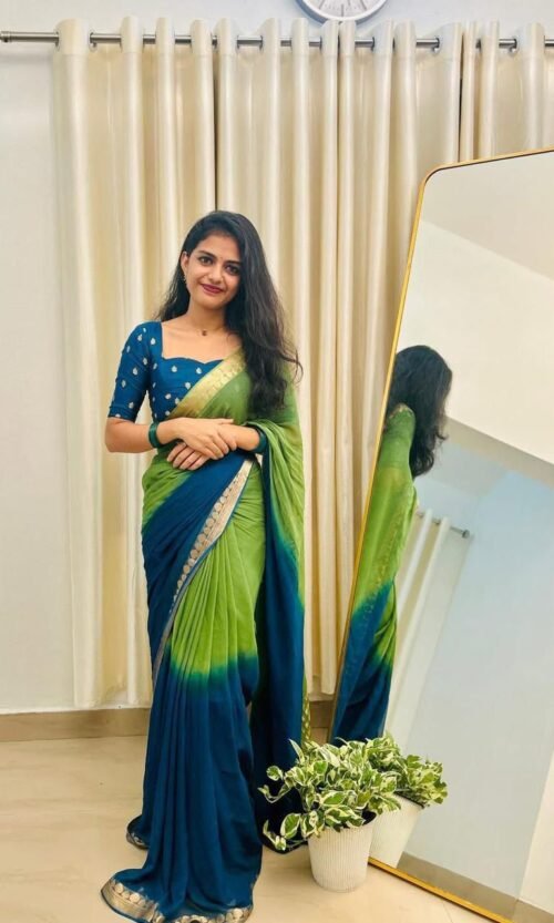 Green Ombre Viscose Georgette Saree with Designer Border