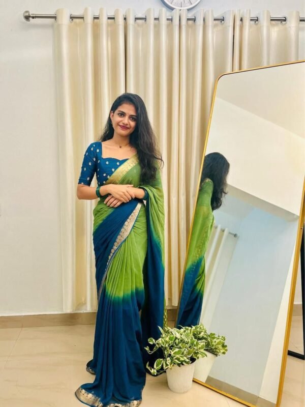 Green Ombre Viscose Georgette Saree with Designer Border