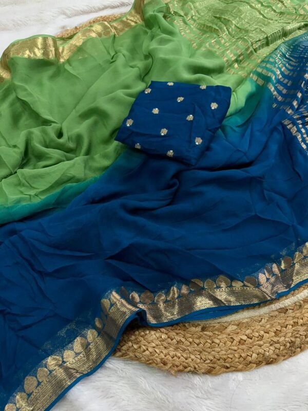 Green Ombre Viscose Georgette Saree with Designer Border