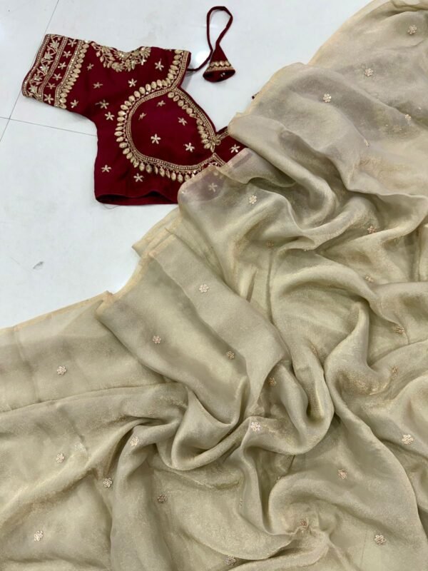 Designer Tissue Silk Party Wear Saree with Stitched Blouse