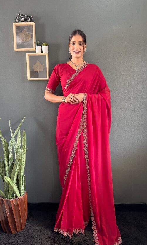 Red Georgette Saree with Swarovski Diamond Work