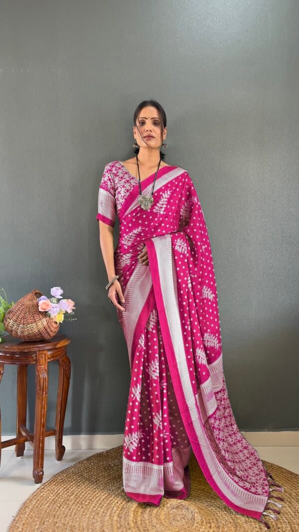 Pink Moss Silk Ready to Wear Saree with Print Design