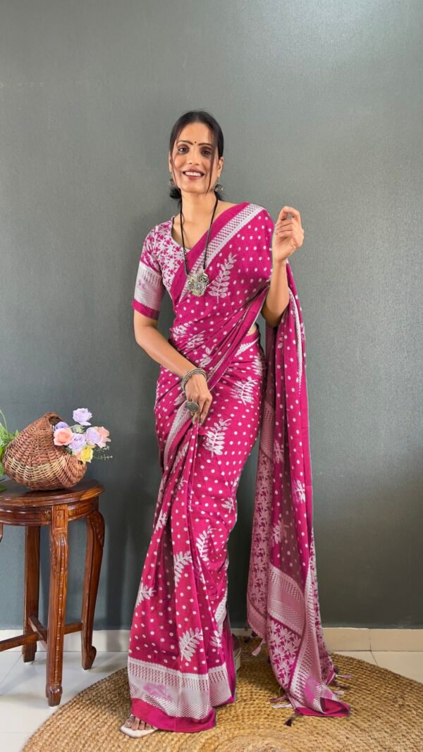 Pink Moss Silk Ready to Wear Saree with Print Design