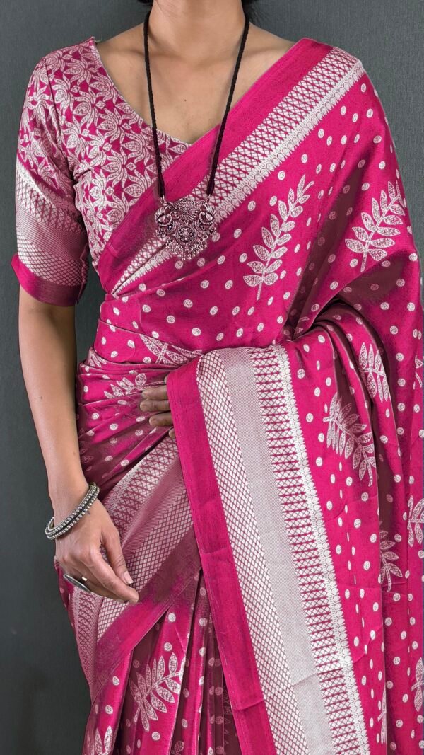 Pink Moss Silk Ready to Wear Saree with Print Design