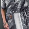 Grey Moss Silk Ready to Wear Saree with Print Design