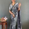 Grey Moss Silk Ready to Wear Saree with Print Design