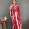 Designer Red Moss Silk Pre-Stitched Printed Saree