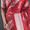 Designer Red Moss Silk Pre-Stitched Printed Saree