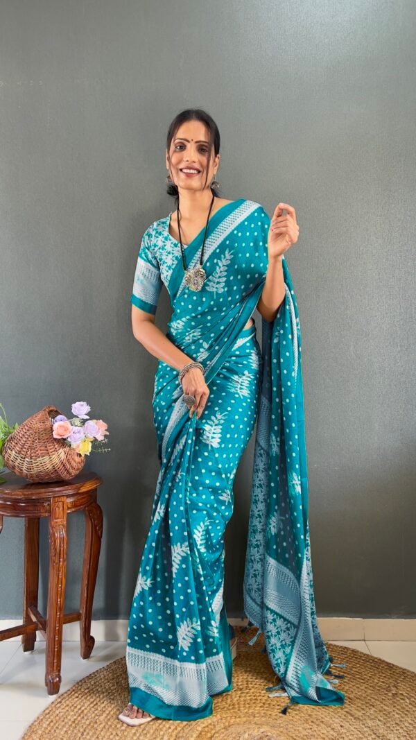 IMG_20260223_131512_522 Teal Moss Silk Ready Wear Saree with Print Design