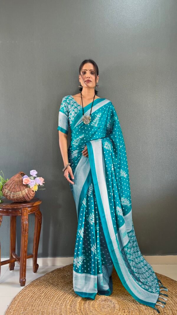 IMG_20260223_131512_837 Teal Moss Silk Ready Wear Saree with Print Design