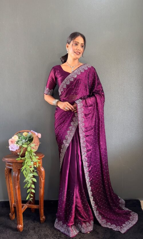 Premium Rangoli Silk Ready to Wear Saree with Swarovski Work