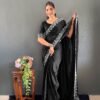 Black Rangoli Silk Ready to Wear Saree with Swarovski Work