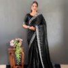 Black Rangoli Silk Ready to Wear Saree with Swarovski Work