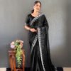 Black Rangoli Silk Ready to Wear Saree with Swarovski Work
