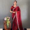 Red Rangoli Silk Ready Wear Saree with Swarovski Work