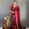 Red Rangoli Silk Ready Wear Saree with Swarovski Work