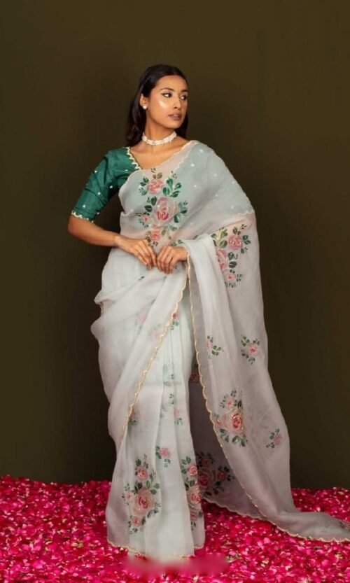 Organza Silk Ready Wear Saree with Handwork Border