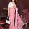 Moss Satin Patta Saree with Heavy Embroidery Work