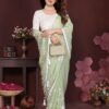 Moss Satin Patta Saree with Heavy Embroidery Work