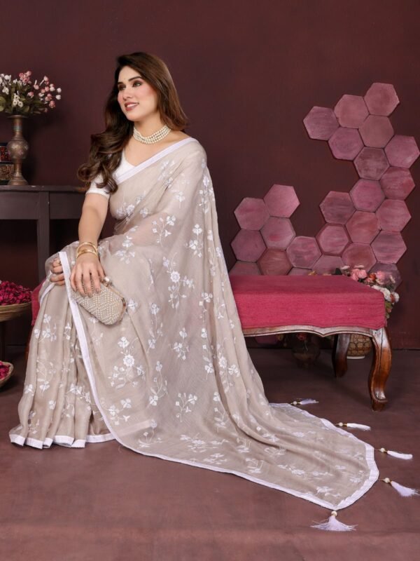Moss Satin Patta Saree with Heavy Embroidery Work